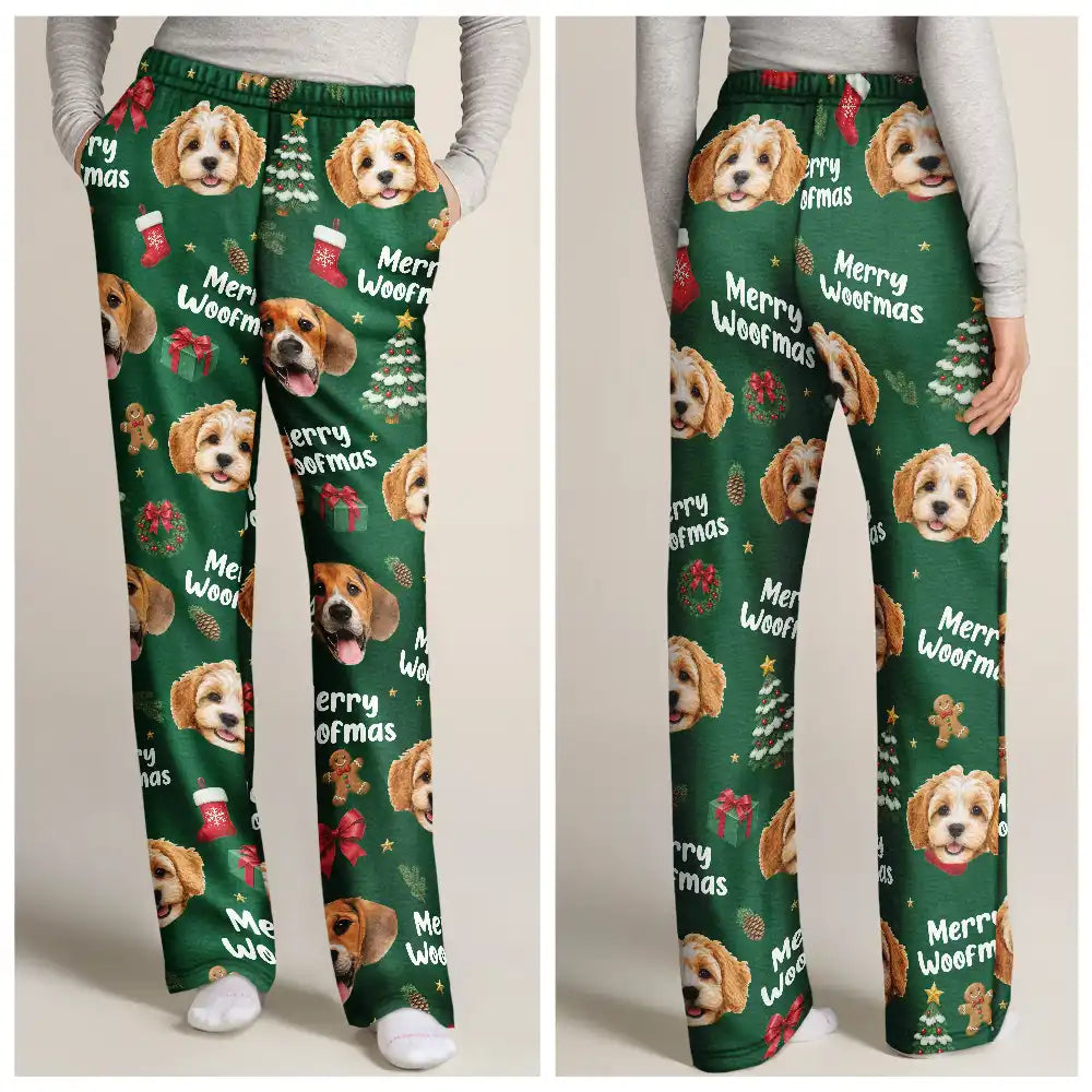 Christmas,Custom Photo,Cut-Face Photo,Pet Lovers,Playful - Christmas Pet Dog Cat Lovers Family - Personalized Custom Photo Merry Woofmas Pajama Pants