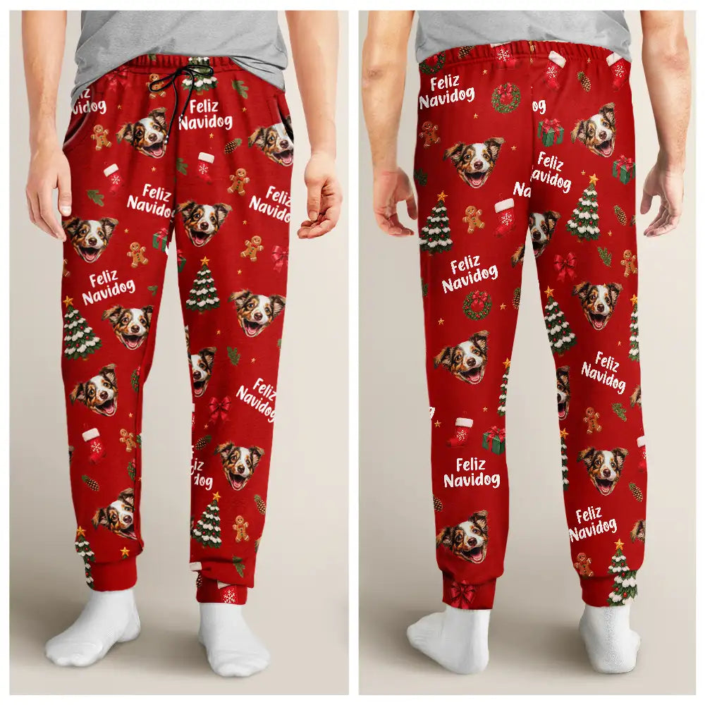 Christmas,Custom Photo,Cut-Face Photo,Pet Lovers,Playful - Christmas Pet Dog Cat Lovers Family - Personalized Custom Photo Merry Woofmas Pajama Pants