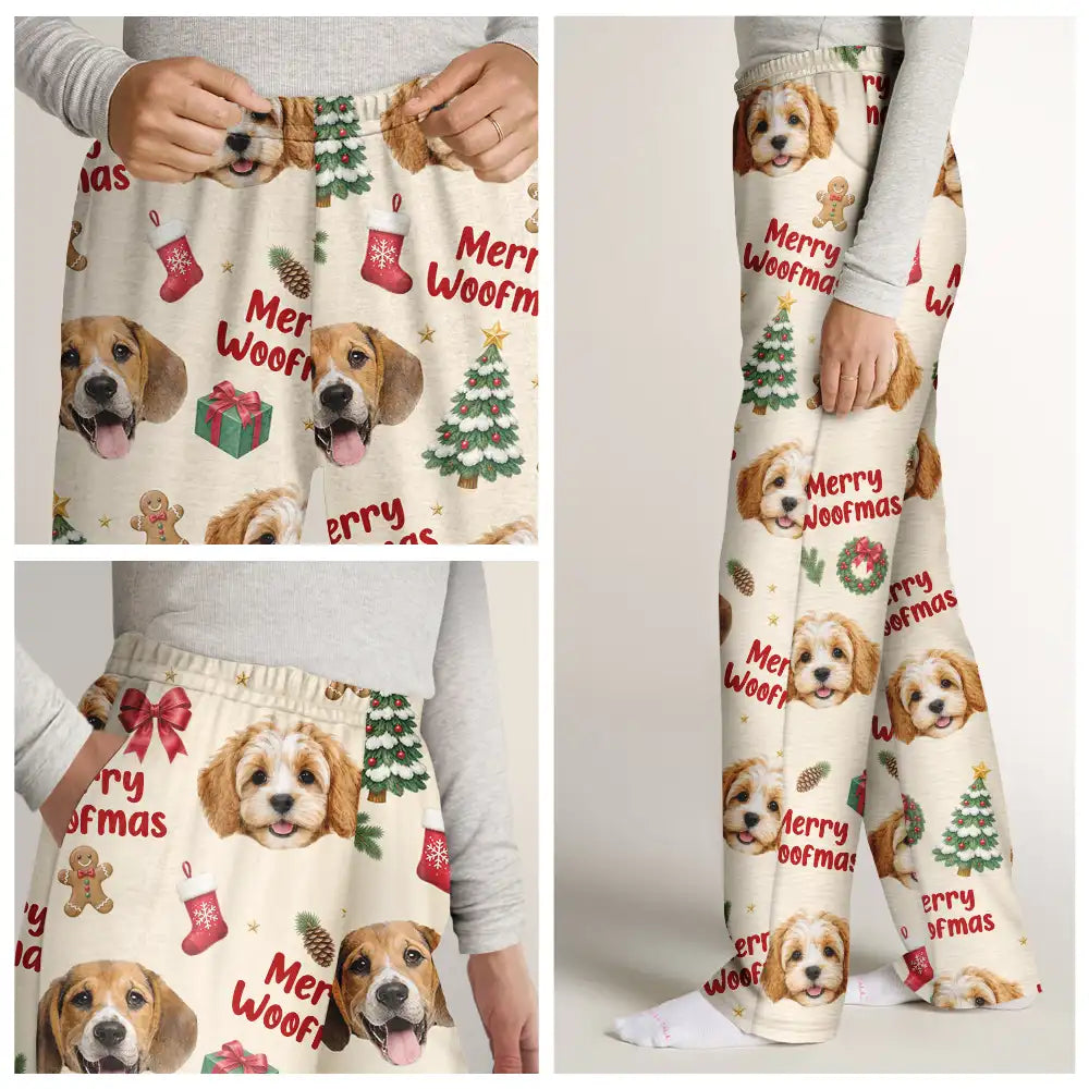 Christmas,Custom Photo,Cut-Face Photo,Pet Lovers,Playful - Christmas Pet Dog Cat Lovers Family - Personalized Custom Photo Merry Woofmas Pajama Pants