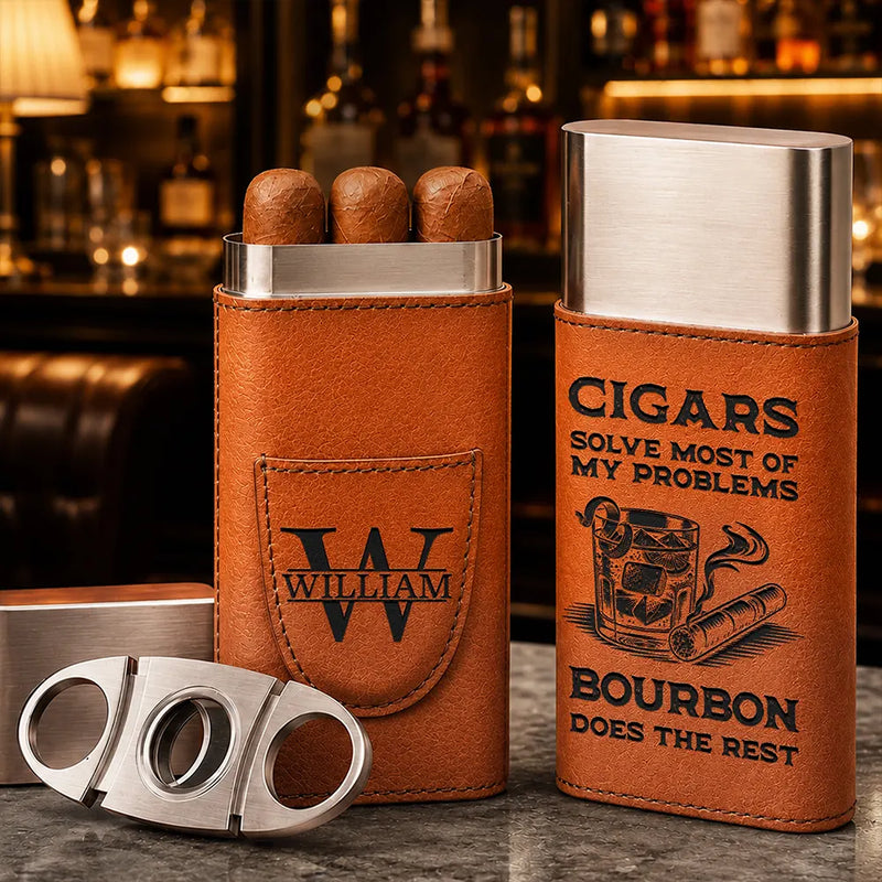 Humorous,Gift For Men,Gift For Yourself,Icon - Cigars Solve Most Of My Problems - Personalized Cigar Case