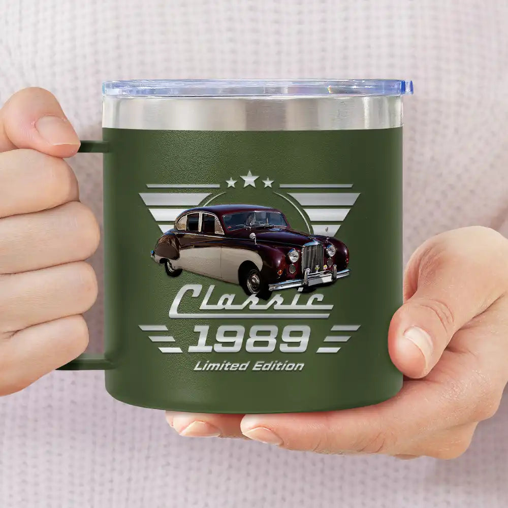 Gift For Father,Custom Photo,Proud,Remove BG Photo - Custom Photo Classic Car Limited Edition - Personalized 14oz Stainless Steel Tumbler With Handle
