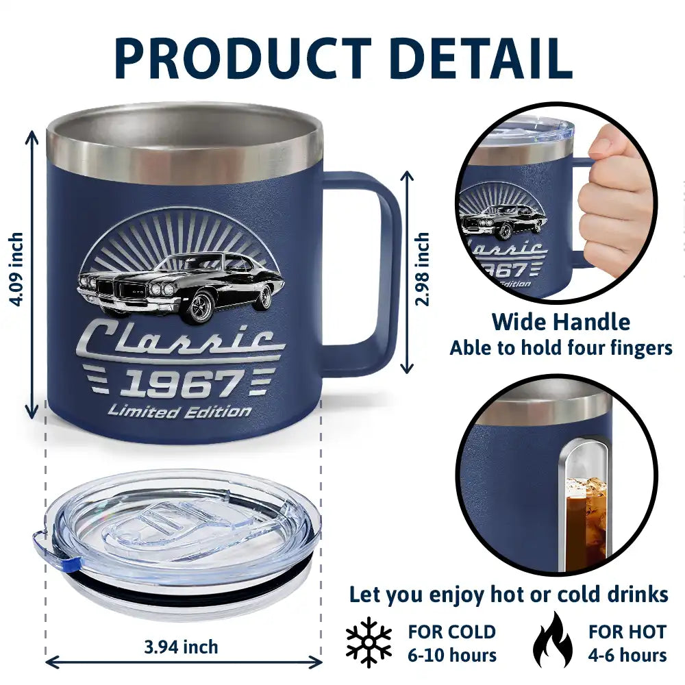 Gift For Father,Custom Photo,Proud,Remove BG Photo - Custom Photo Classic Car Limited Edition - Personalized 14oz Stainless Steel Tumbler With Handle