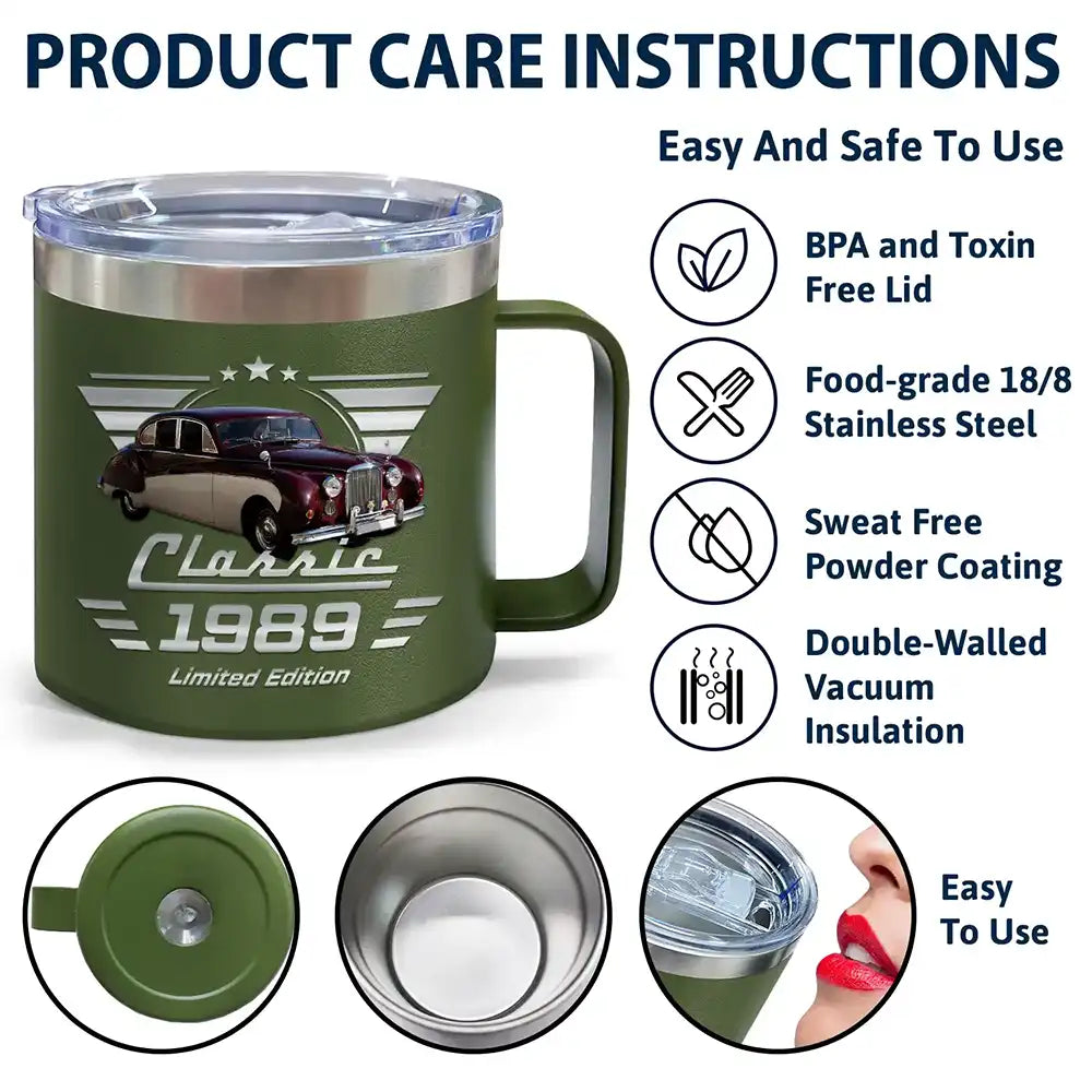 Gift For Father,Custom Photo,Proud,Remove BG Photo - Custom Photo Classic Car Limited Edition - Personalized 14oz Stainless Steel Tumbler With Handle