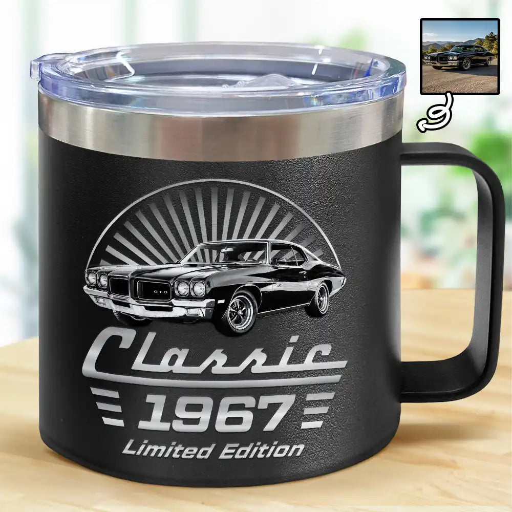 Gift For Father,Custom Photo,Proud,Remove BG Photo - Custom Photo Classic Car Limited Edition - Personalized 14oz Stainless Steel Tumbler With Handle