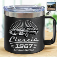 Gift For Father,Custom Photo,Proud,Remove BG Photo - Custom Photo Classic Car Limited Edition - Personalized 14oz Stainless Steel Tumbler With Handle