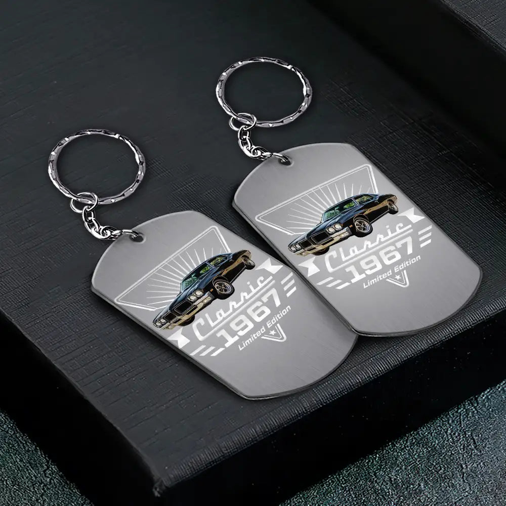 Gift For Father,Proud,Custom Text - Custom Photo Classic Car Limited Edition - Personalized Aluminum Keychain
