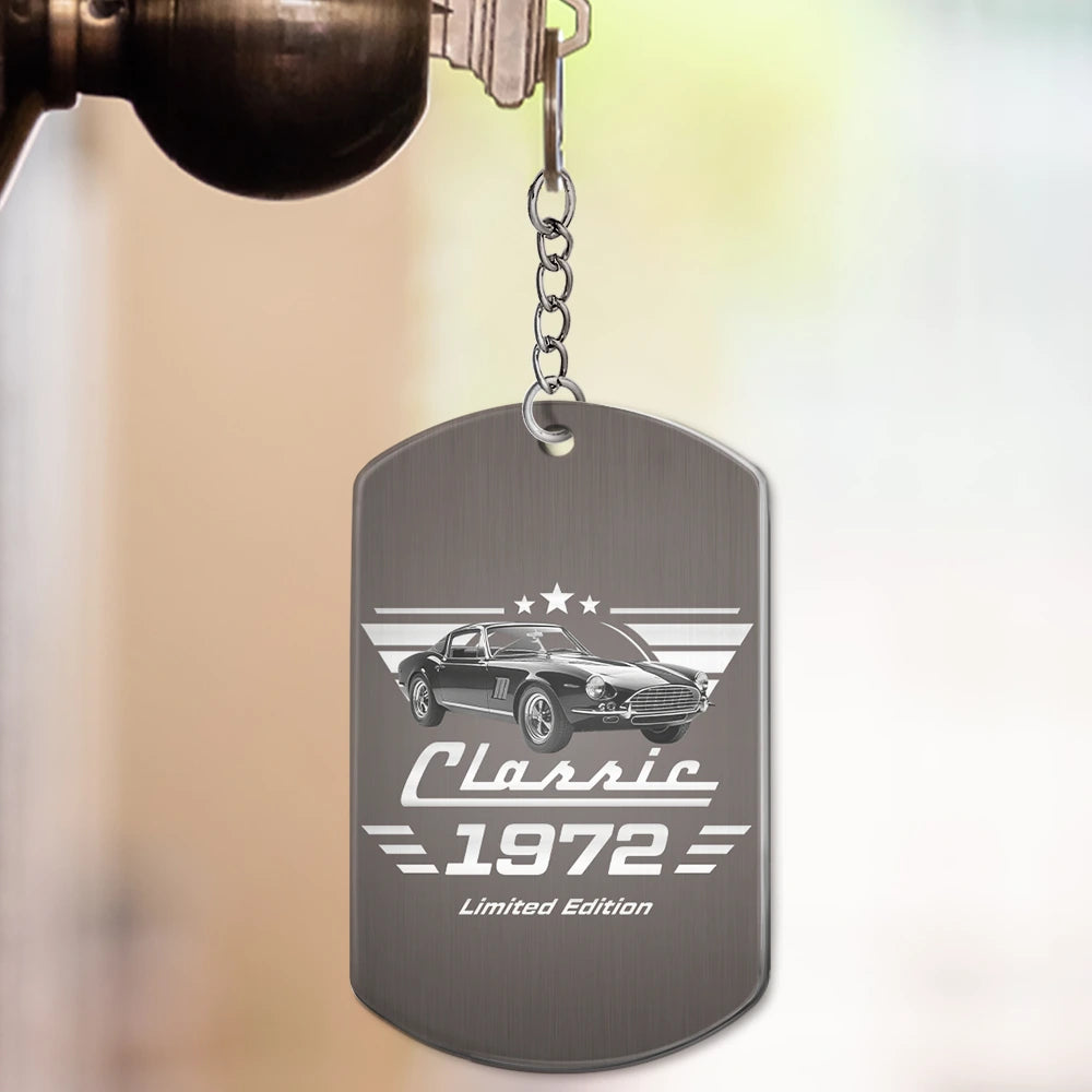 Gift For Father,Proud,Custom Text - Custom Photo Classic Car Limited Edition - Personalized Aluminum Keychain