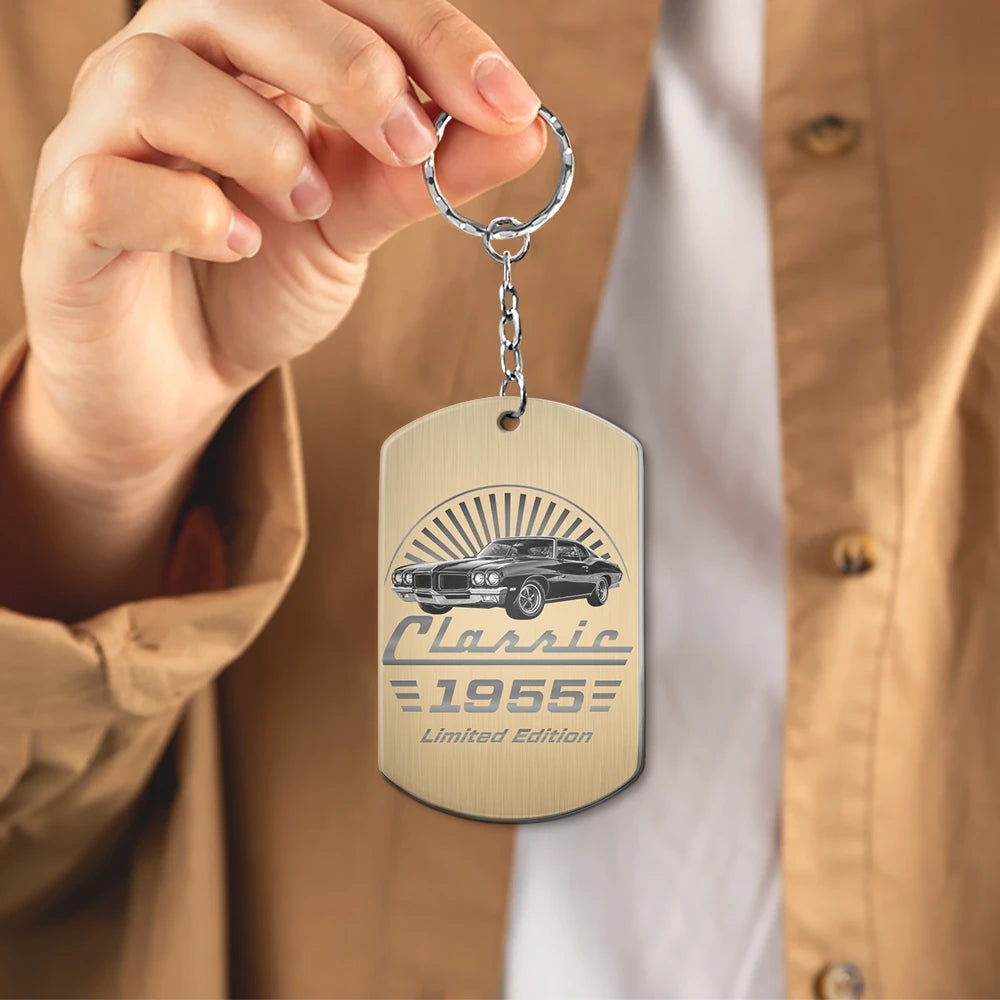 Gift For Father,Proud,Custom Text - Custom Photo Classic Car Limited Edition - Personalized Aluminum Keychain