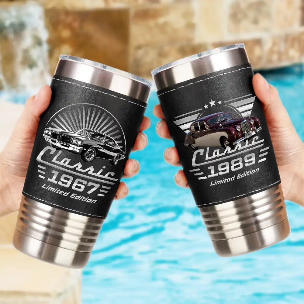 Gift For Father, Proud, Custom Text - Classic Car Limited Edition - Personalized Leather Tumbler