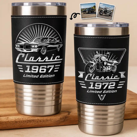 Custom Photo Classic Car Limited Edition - Personalized Leather Tumbler