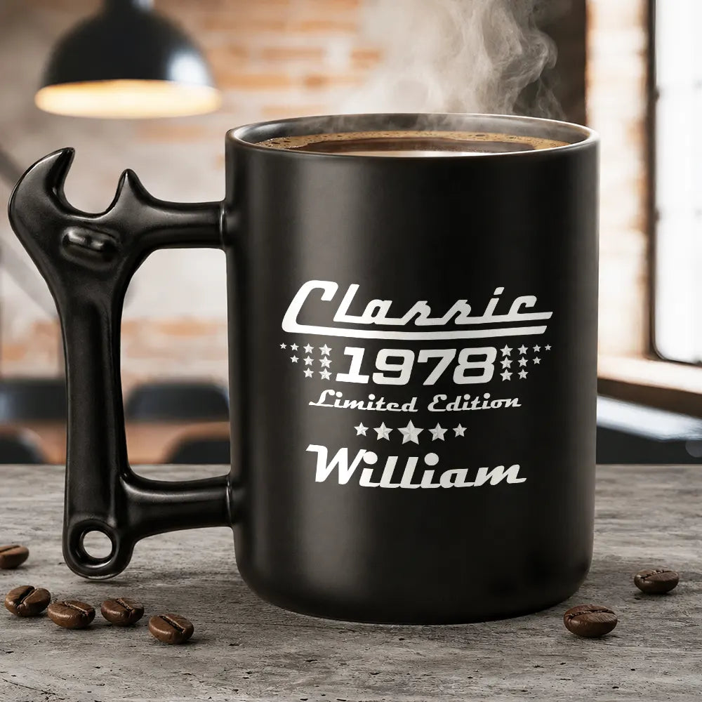 Gift For Men,Gift For Father,Gift For Husband,Gift For Couples,Gift For Boyfriend,Gift For Grandpa,Non-Eng,Confident - Classic Limited Edition For Him, Dad, Husband, Grandpa - Personalized Wrench Shaped Handle Mug