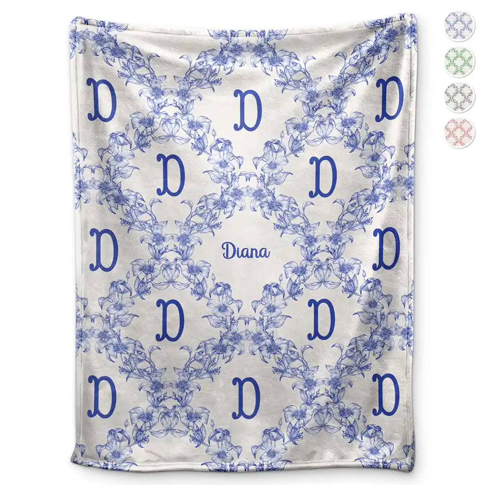 Classic Toile Floral Monogram - Personalized Fleece Blanket, Sherpa Blanket