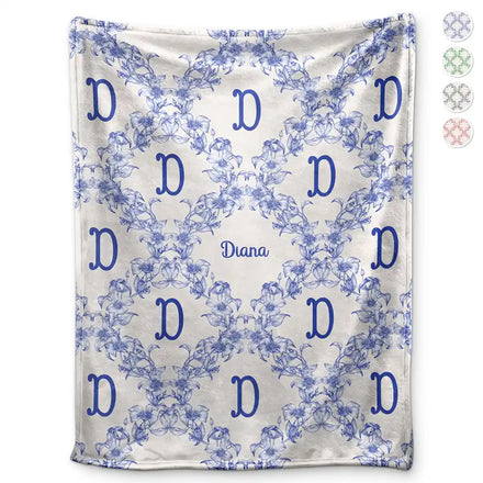 Classic Toile Floral Monogram - Personalized Fleece Blanket, Sherpa Blanket