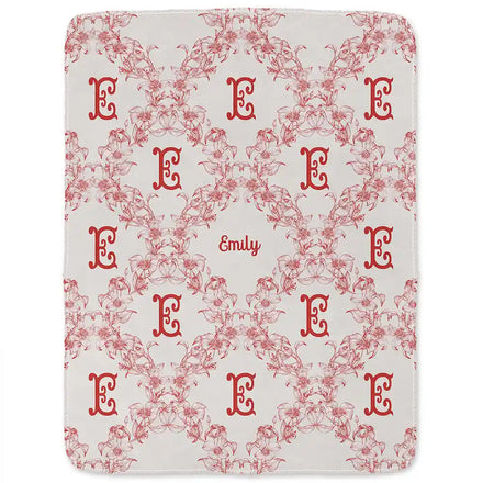 Classic Toile Floral Monogram - Personalized Fleece Blanket, Sherpa Blanket