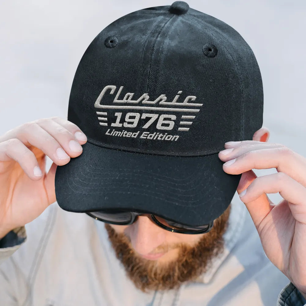 Gift For Grandpa,Gift For Father,Non-Eng,Proud - Classic Year Limited Edition - Personalized Vintage Washed Denim Cap