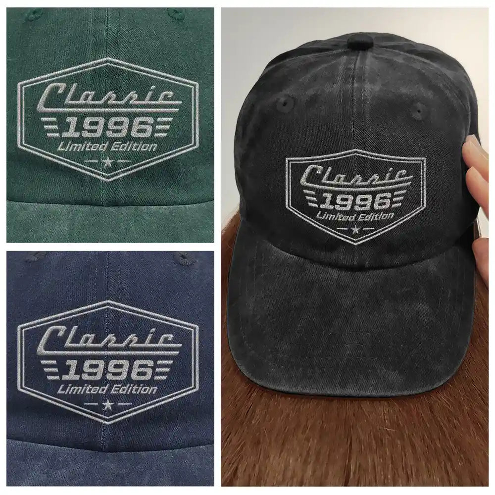 Gift For Grandpa,Gift For Father,Non-Eng,Proud - Classic Year Limited Edition - Personalized Vintage Washed Denim Cap