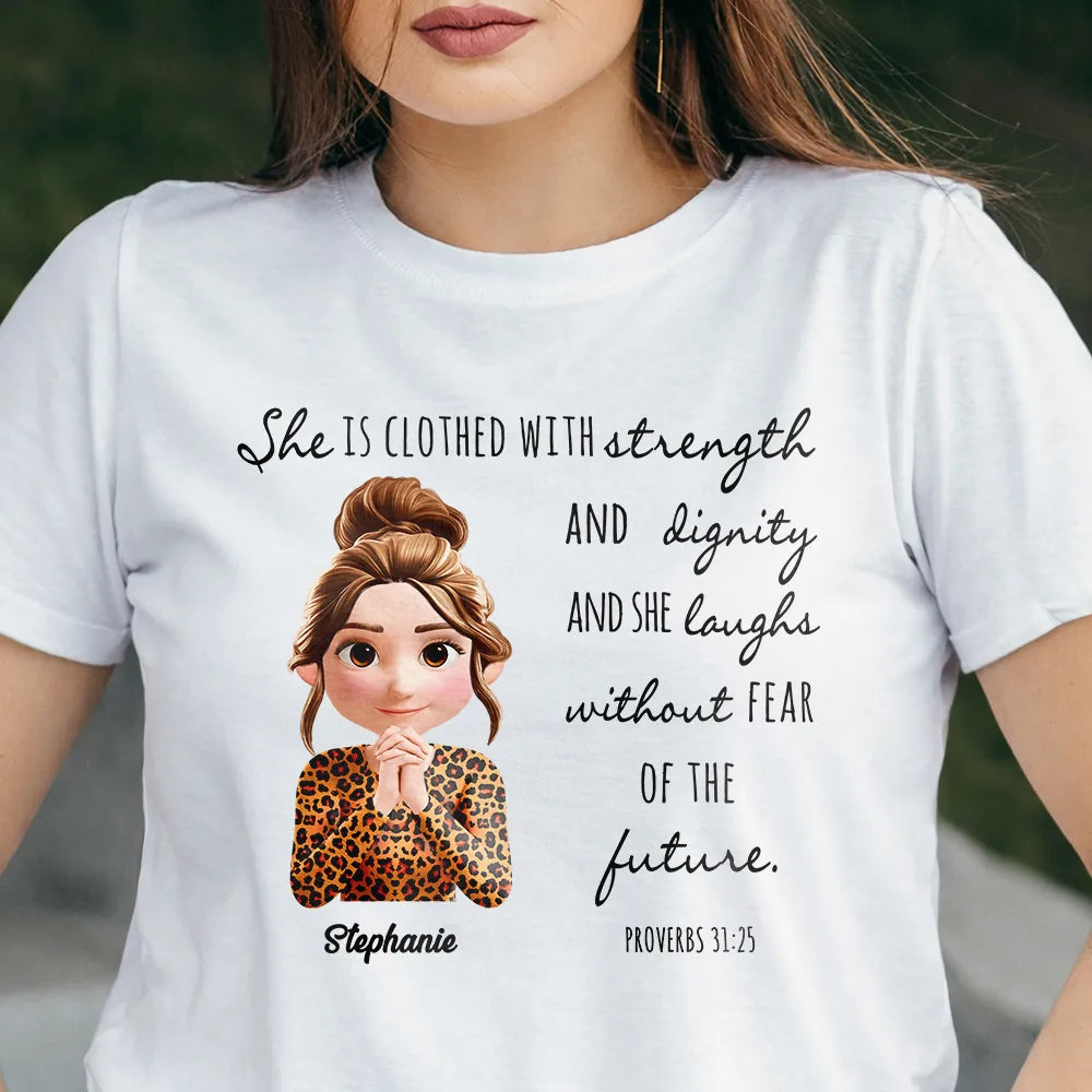 Gift For Women,Christian,Love - Clothed With Strength And Dignity 3D Effect Praying Woman - Personalized T Shirt
