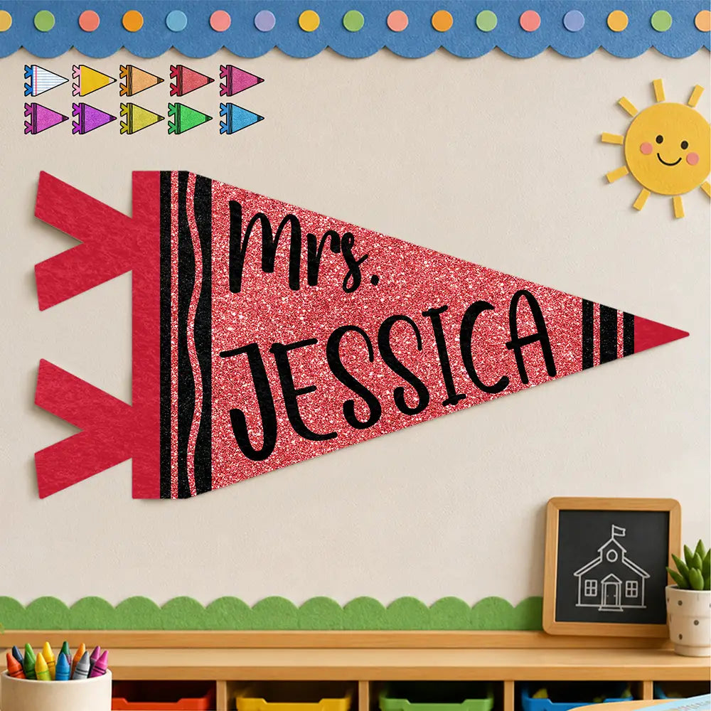 Teacher,Confident,Back To School,Warp Text - Colorful Crayon & Name - Personalized Pennant