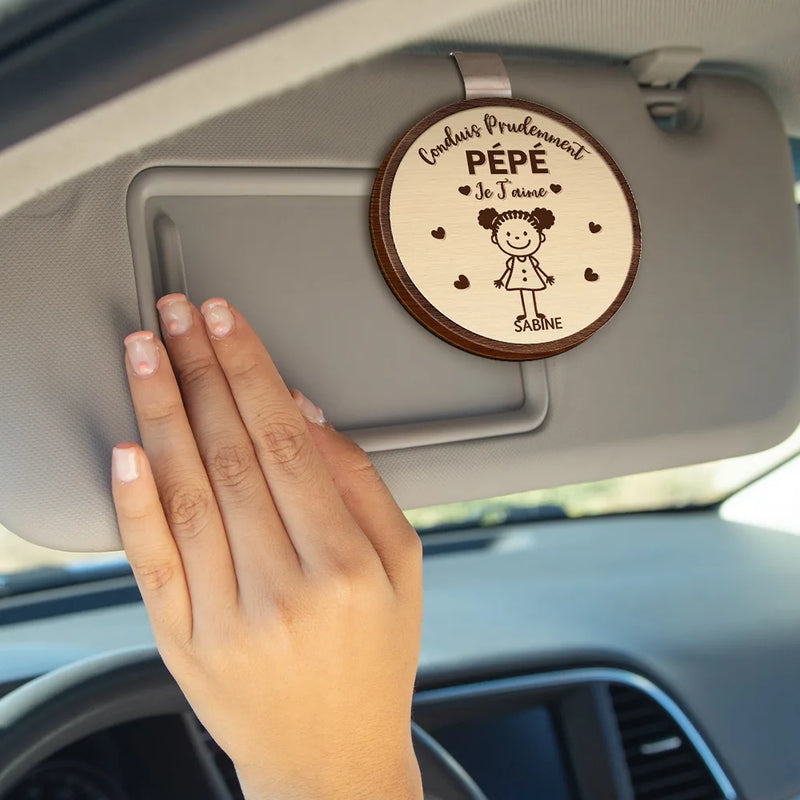 Gift For Yourself,Gift For Men,Gift For Grandpa,Gift For Father,Dog Dad,Cat Dad,Pet Dad,Gift For Mother,Gift For Grandma,Happy,Stick Figure,French - Conduis Prudemment Grand-Père Papa - Clip Para Parasol Del Coche De Forma Especial Personalizado