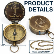 Christian,Happy,Gift For Yourself,Gift For Women,Gift For Men,Gift For Kids,Gift For Daughter,Gift For Son,Icon,Devoted - Confirmation And Baptism Keepsake - Personalized Engraved Brass Compass