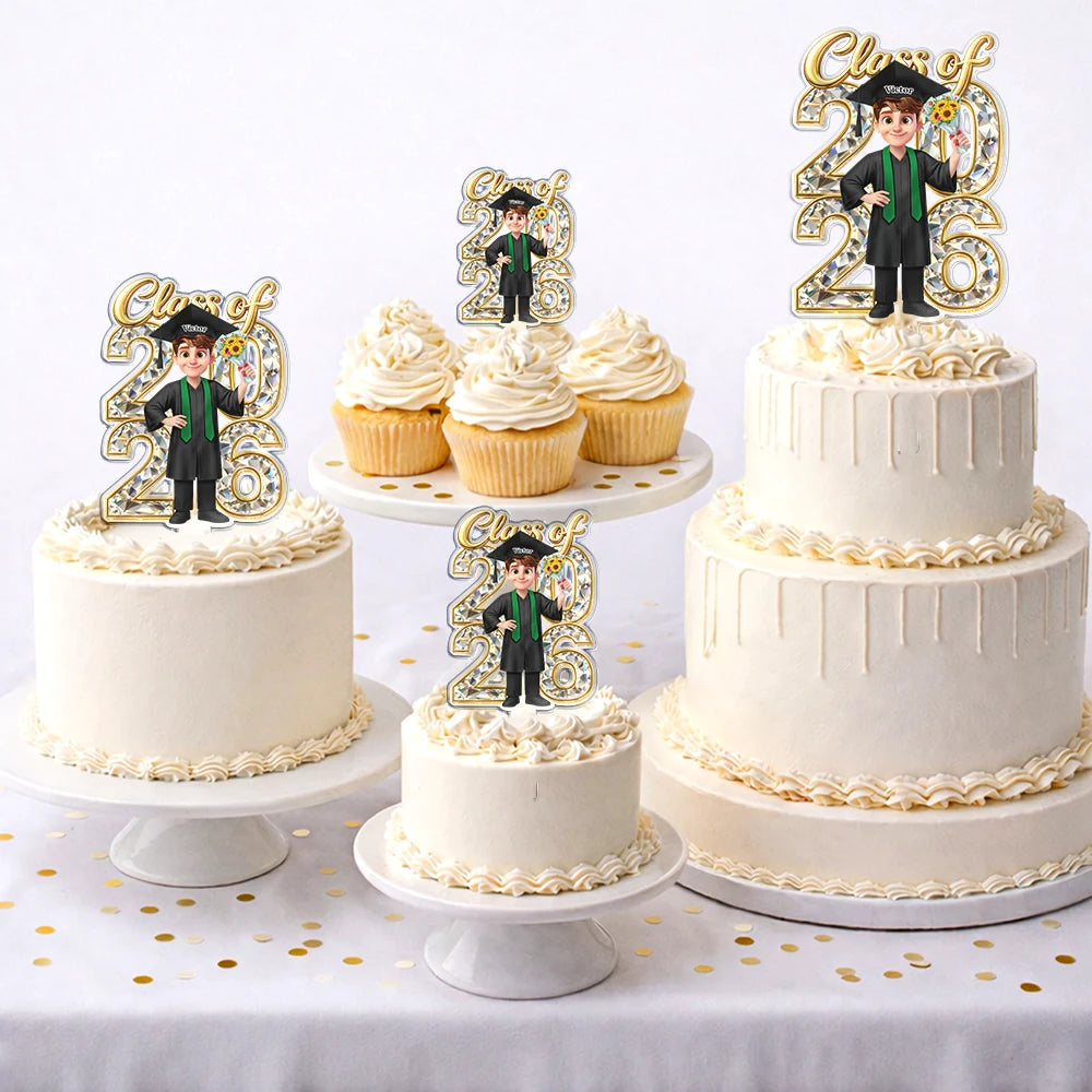 Graduation,Happy,Dad - Daughters (Adult),Gift For Daughter,Mom - Daughters (Adult),Dad - Sons,Gift For Son,Mom - Sons - Congrats Grad Woman Man Crystal Effect - Personalized Acrylic Cake Topper