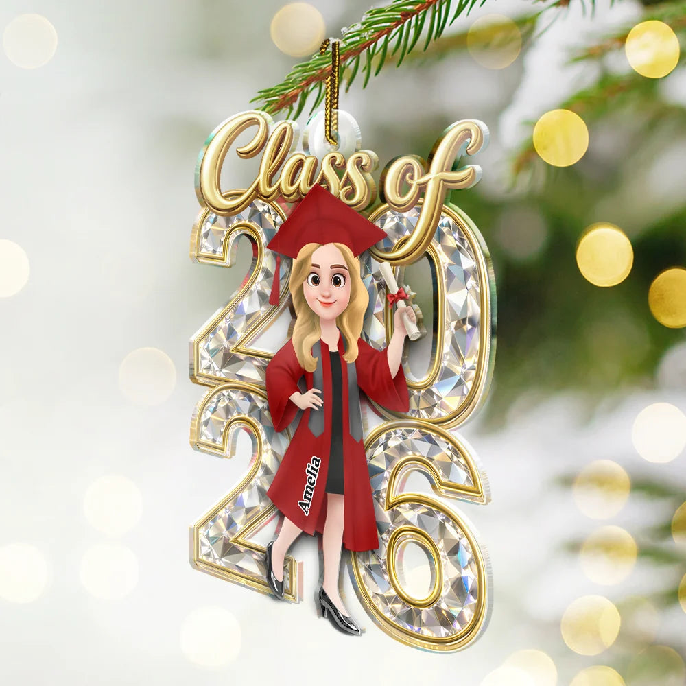Christmas,Proud,Graduation,Gift For Kids,Vector - Congrats Grad Woman Man Crystal Effect For Daughter Son - Personalized Custom Shaped Acrylic Ornament