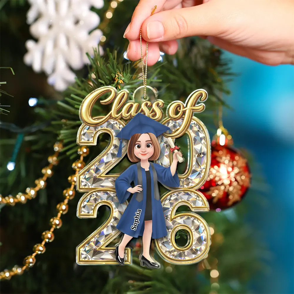 Christmas,Proud,Graduation,Gift For Kids,Vector - Congrats Grad Woman Man Crystal Effect For Daughter Son - Personalized Custom Shaped Acrylic Ornament