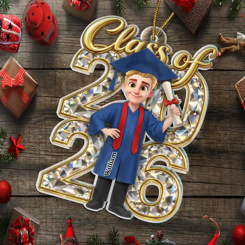 Christmas,Proud,Graduation,Gift For Kids,Vector - Congrats Grad Woman Man Crystal Effect For Daughter Son - Personalized Custom Shaped Acrylic Ornament
