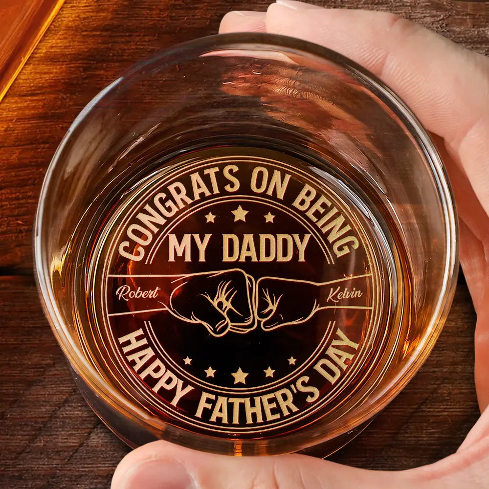 Gift For Grandpa,Gift For Father,New Dad,Non-Eng,Icon,Proud - Congrats On Being My Dad - Personalized Engraved Whiskey Glass