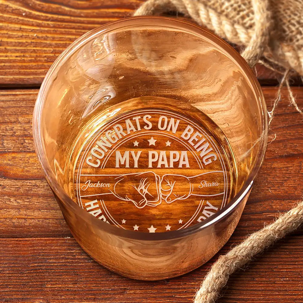 Gift For Grandpa,Gift For Father,New Dad,Non-Eng,Icon,Proud - Congrats On Being My Dad - Personalized Engraved Whiskey Glass