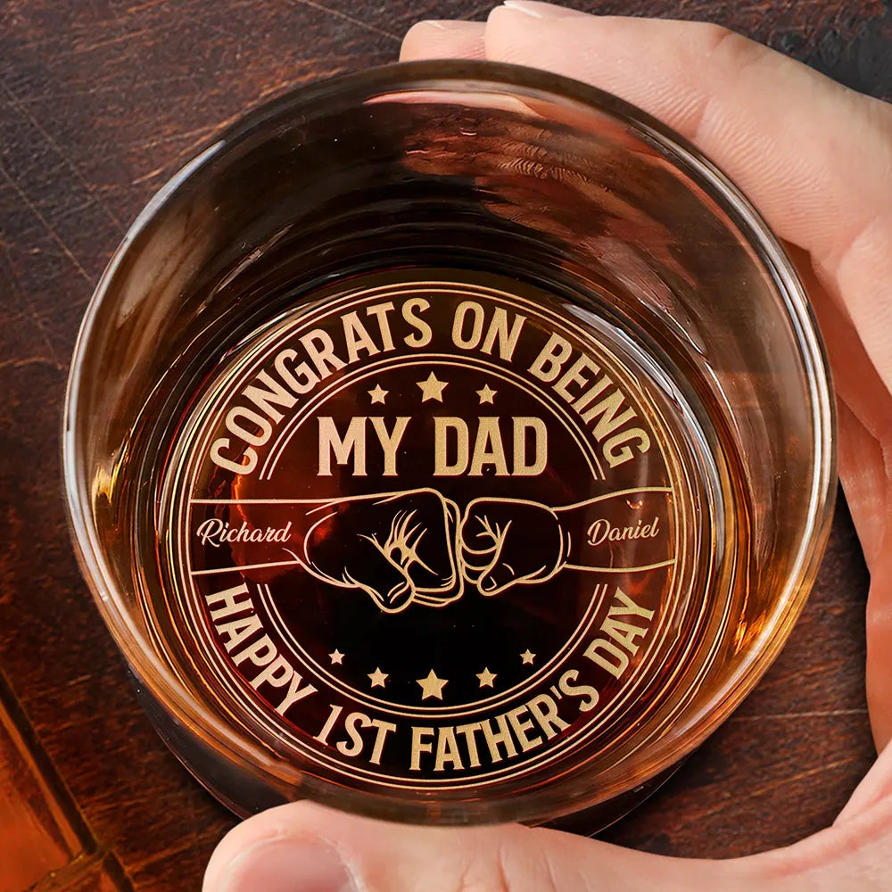 Gift For Grandpa,Gift For Father,New Dad,Non-Eng,Icon,Proud - Congrats On Being My Dad - Personalized Engraved Whiskey Glass