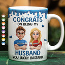 Gift For Couples, Old Couples, Gift For Husband, Gift For Wife, Gift For Boyfriend, Gift For Girlfriend, LGBT, Funny - Congrats On Being My Husband 3D Effect Couple - Personalized White Edge-to-Edge Mug