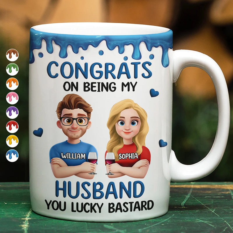 Gift For Couples, Old Couples, Gift For Husband, Gift For Wife, Gift For Boyfriend, Gift For Girlfriend, LGBT, Funny - Congrats On Being My Husband 3D Effect Couple - Personalized White Edge-to-Edge Mug