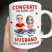Gift For Couples,Old Couples,Gift For Women,Gift For Men,Gift For Husband,Happy,Top Market - Congrats On Being My Husband 3D Effect Couple Cross Arms - Personalized Mug