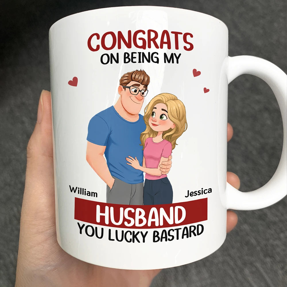 Congrats On Being My Husband Animate Hugging Couple - Personalized Mug