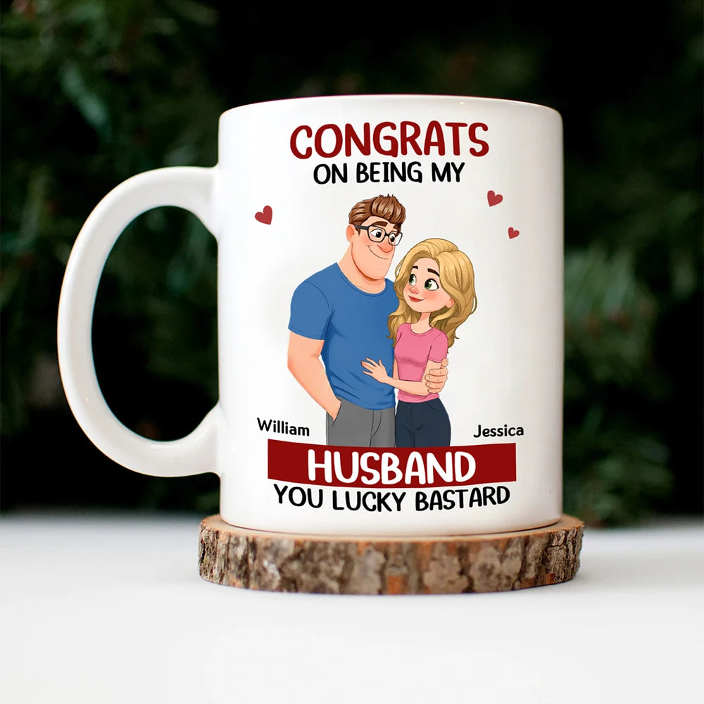 Gift For Couples,Gift For Wife,Gift For Girlfriend,Gift For Women,Funny,Old Couples,Gift For Boyfriend - Congrats On Being My Husband Animate Hugging Couple - Personalized Mug