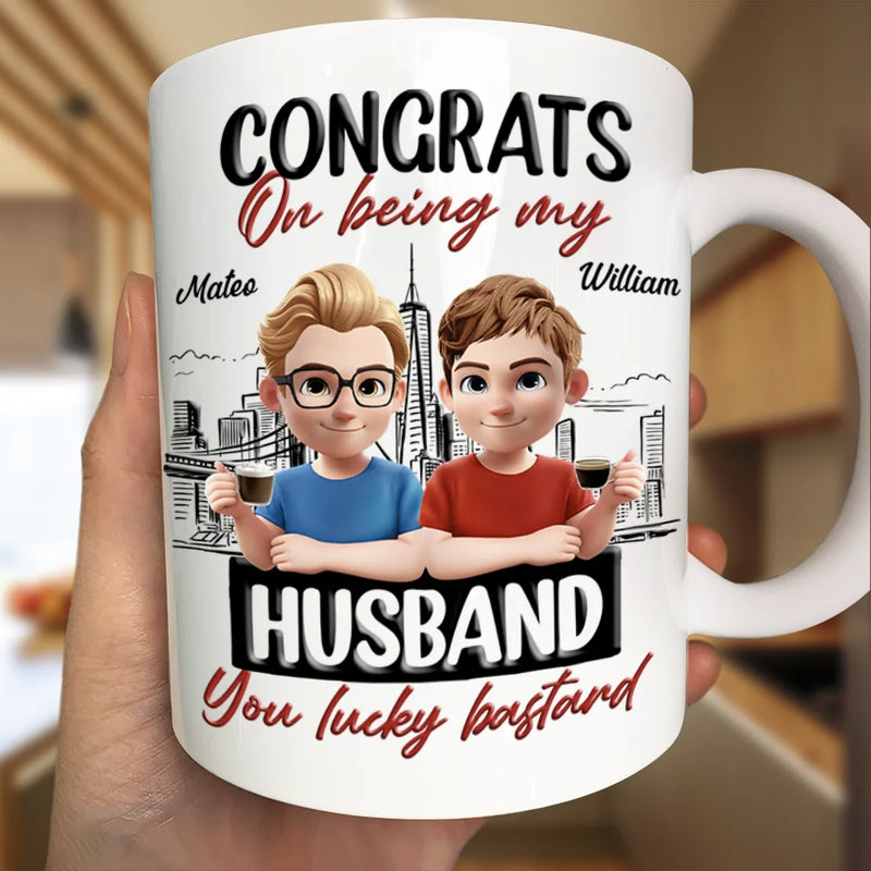 Gift For Couples,Funny - Congrats On Being My Husband Wife 3D Effect Couple - Personalized Mug