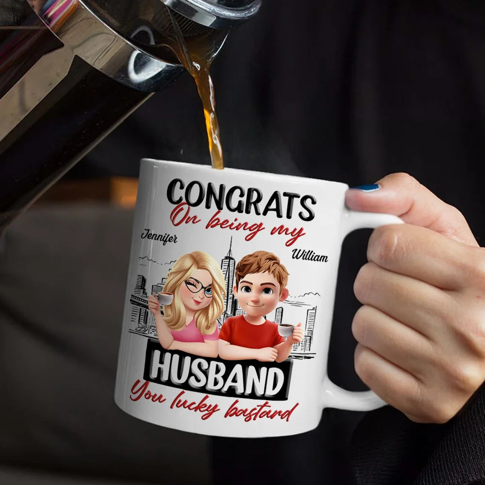 Gift For Couples,Funny - Congrats On Being My Husband Wife 3D Effect Couple - Personalized Mug