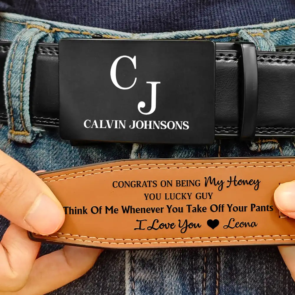 Gift For Couples,Gift For Husband,Gift For Boyfriend,Love - Congrats On Being My Husband You Lucky Man - Personalized Leather Belt With Engraved Buckle
