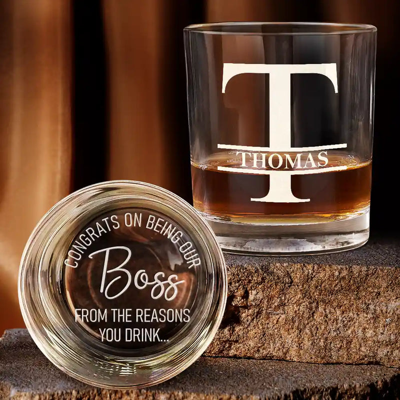 Gifts For Colleagues,Funny - Congrats On Being Our Boss - Personalized Engraved Whiskey Glass