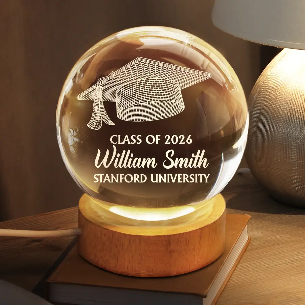 Gift For Yourself,Gift For Women,Gift For Men,Graduation,Happy,Top Market - Congratulations Graduate - Personalized Crystal Globe Lamp