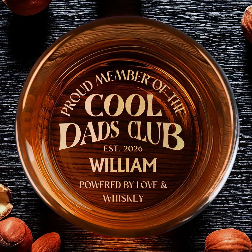Cool Dads Club Powered By Love - Personalized Engraved Whiskey Glass