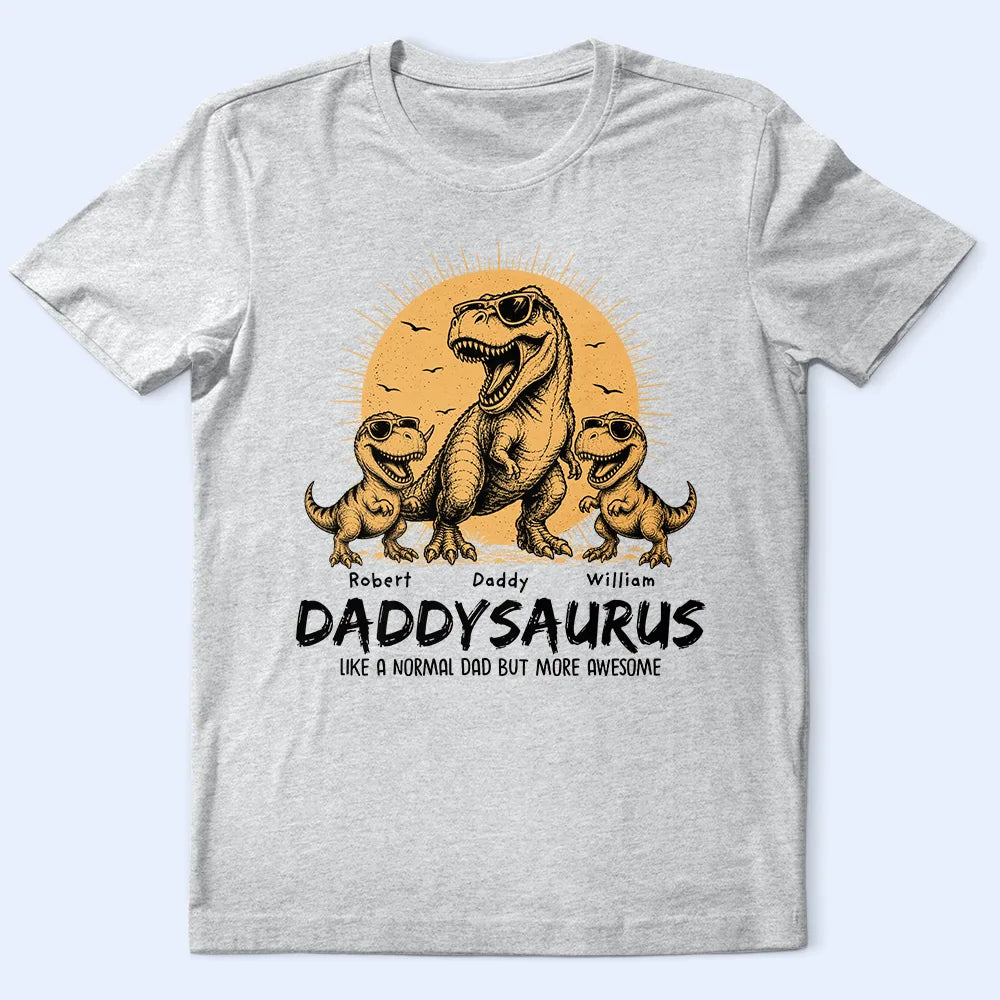 Gift For Father,Top Market,Sarcastic,Custom Text - Cool Dinosaur Retro Yellow Vintage Daddysaurus - Personalized T Shirt