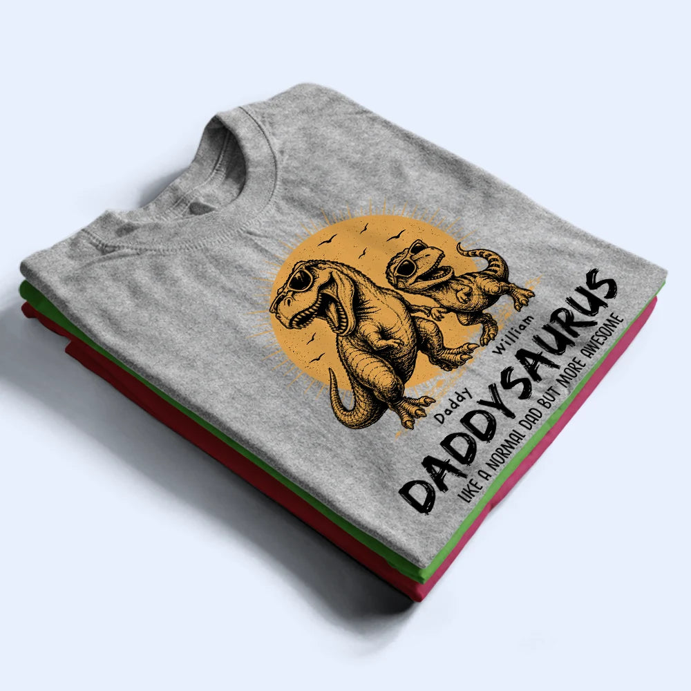 Gift For Father,Top Market,Sarcastic,Custom Text - Cool Dinosaur Retro Yellow Vintage Daddysaurus - Personalized T Shirt
