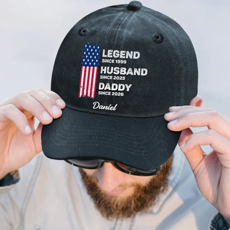 Gift For Father,Gift For Husband,Gift For Men,Gift For Grandpa,Happy,Independence Day,Vector - Country Flag Legend Husband Dad Grandpa - Personalized Vintage Washed Denim Cap