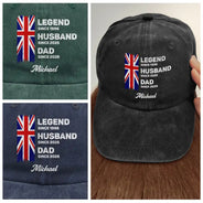 Gift For Father,Gift For Husband,Gift For Men,Gift For Grandpa,Happy,Independence Day,Vector - Country Flag Legend Husband Dad Grandpa - Personalized Vintage Washed Denim Cap