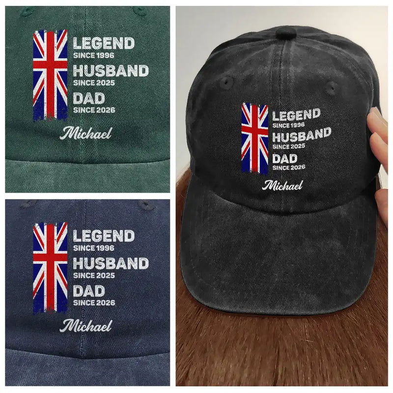 Gift For Father,Gift For Husband,Gift For Men,Gift For Grandpa,Happy,Independence Day,Vector - Country Flag Legend Husband Dad Grandpa - Personalized Vintage Washed Denim Cap