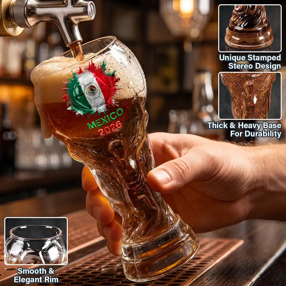 Football (Soccer),Gift For Men,Gift For Yourself,Playful,Summer Soccer Games,Icon - Country Flags Soccer Ball - Personalized Beer Glass