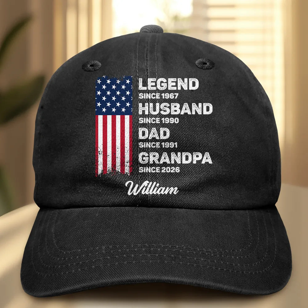 Country Flag Legend Husband Dad Grandpa - Personalized Vintage Washed Denim Cap