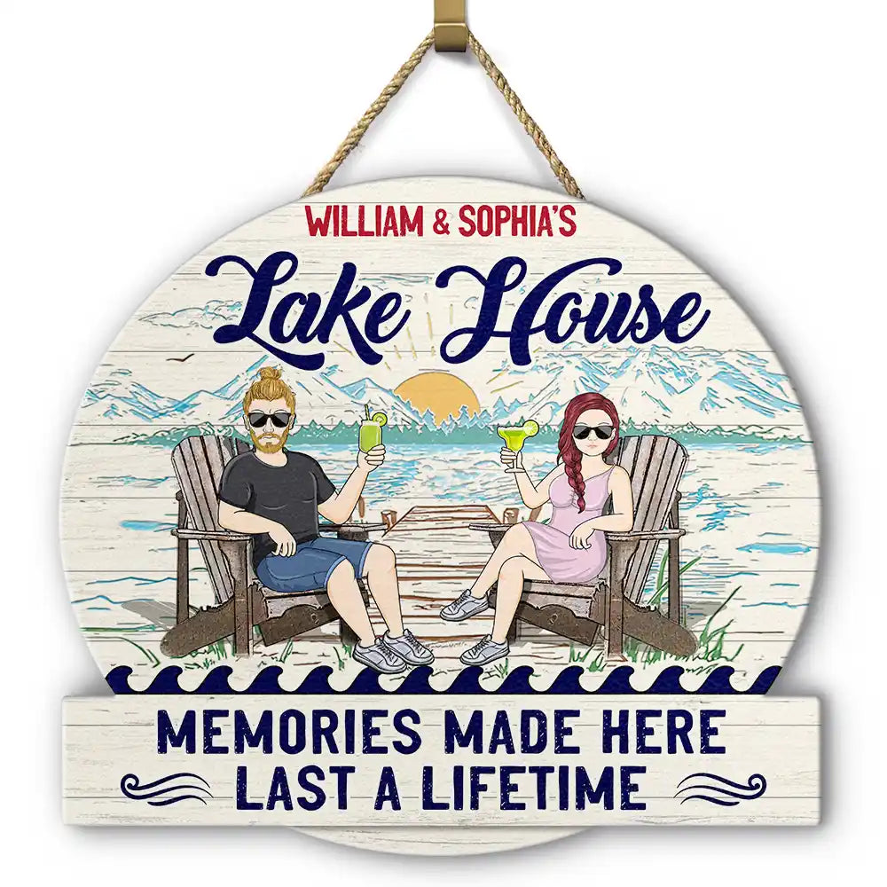 Couple Lake House Memories Made Here - Personalized Custom Shaped Wood Sign